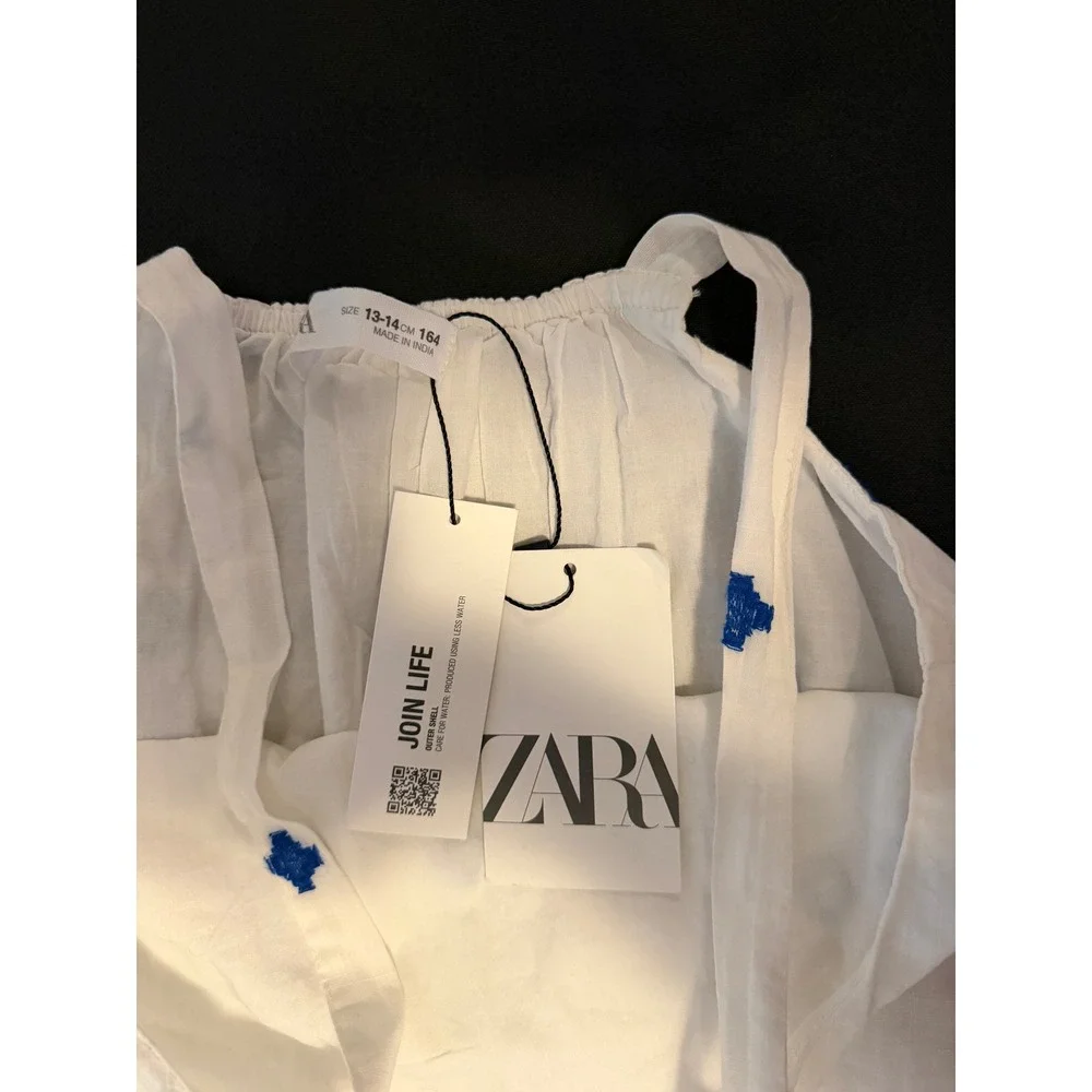 Zara Girls White Blue Embroidered Tiered Midi Sundress Size 13-14 164 NWT
